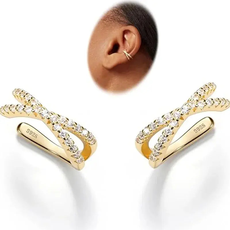 S925 Sterling Silver Non Piercing Cuff Earrings for Women Gifts 5A Cubic Zirconia Clip On Cartilage Helix Conch Fake Earrings EleganceJewellery