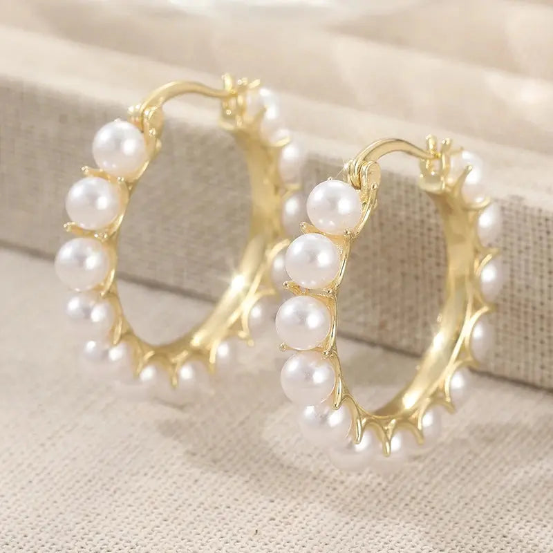 Pearl Gold Hoop Earrings theelegancejewellery