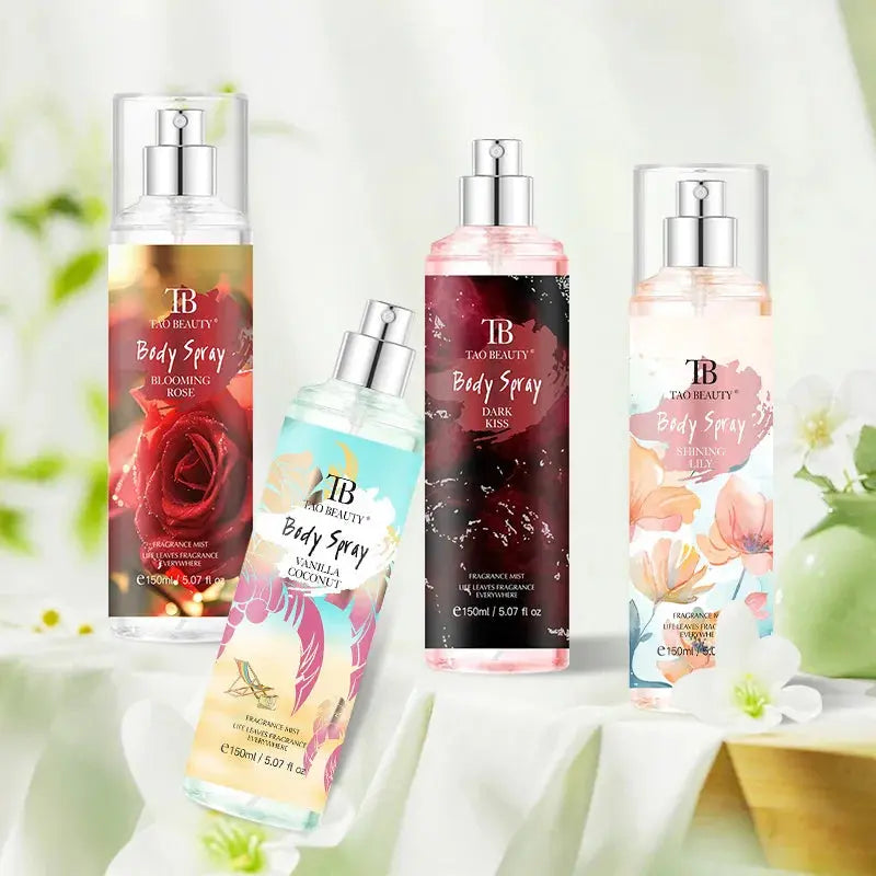 The fragrance spray has a long-lasting, faint floral scent with a fruity note. It is a fragrance body spray without alcohol. theelegancejewellery