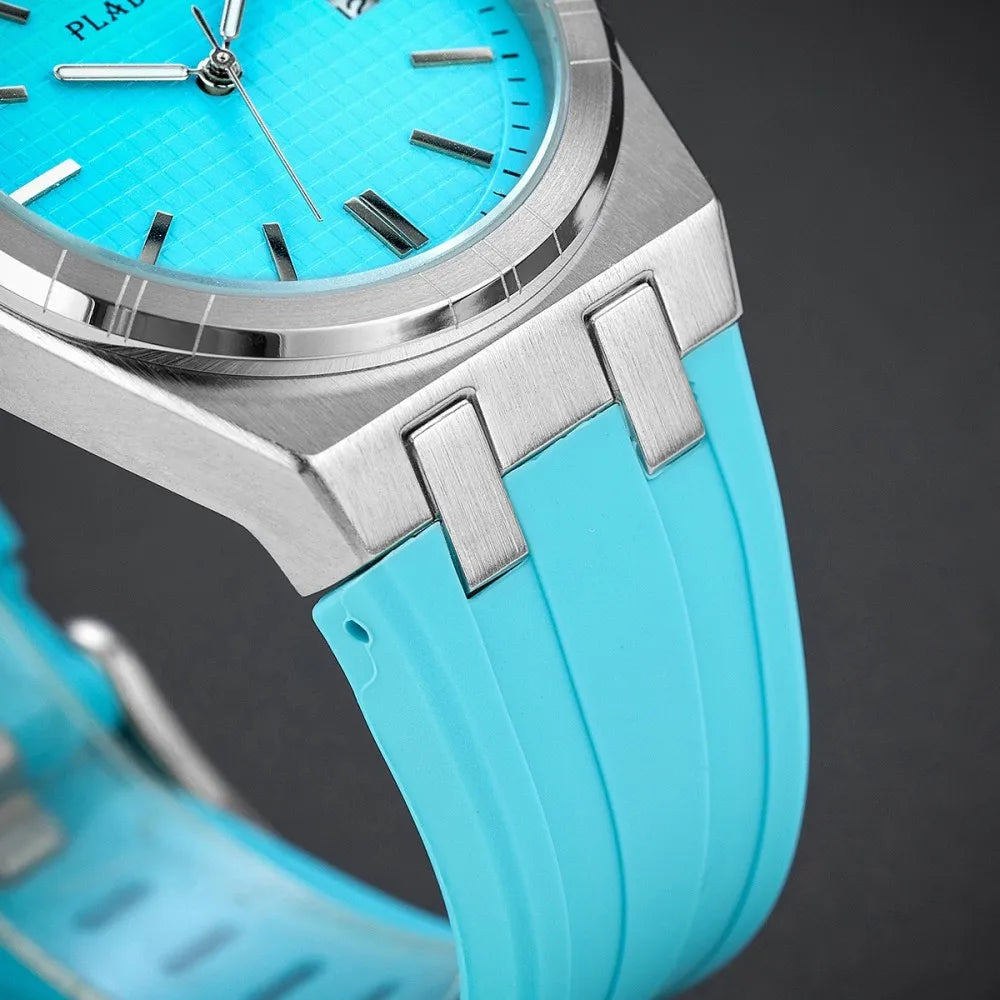 PLADEN Men's Blue Dial Quartz Watch with Silicone Strap Date Display Casual Sports Wristwatch Hot Sale For Gift ﻿