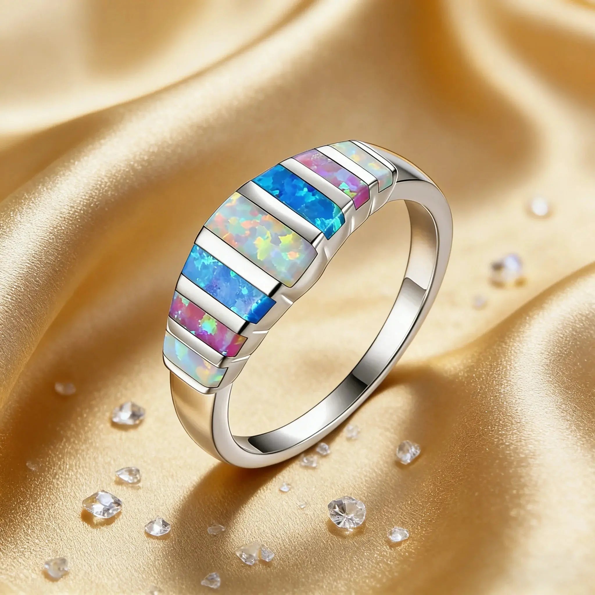 Colorful Fire Opal Fashion Jewelry Opal Cock Rings for Women Fashion Jewelry Luxury Evening Party Jewelry Christmas Gift for Her theelegancejewellery