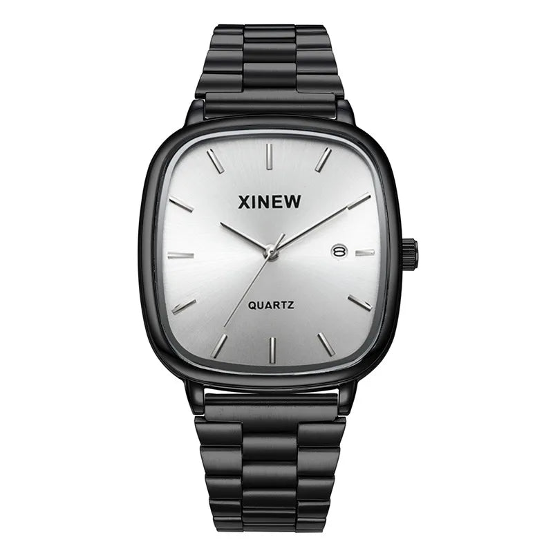Genuine XINEW Brand Men Watches Silver Students Boys Fashion Full Stainless Steel Band Date Quartz Watch Relogios Masculinos