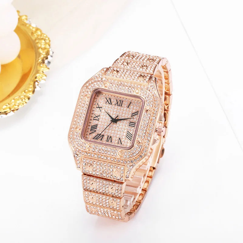 Men Watch Business Square Starry Sky Steel Belt Diamond Inlaid European American Male RomanFashion Quartz Wristwatches Gift