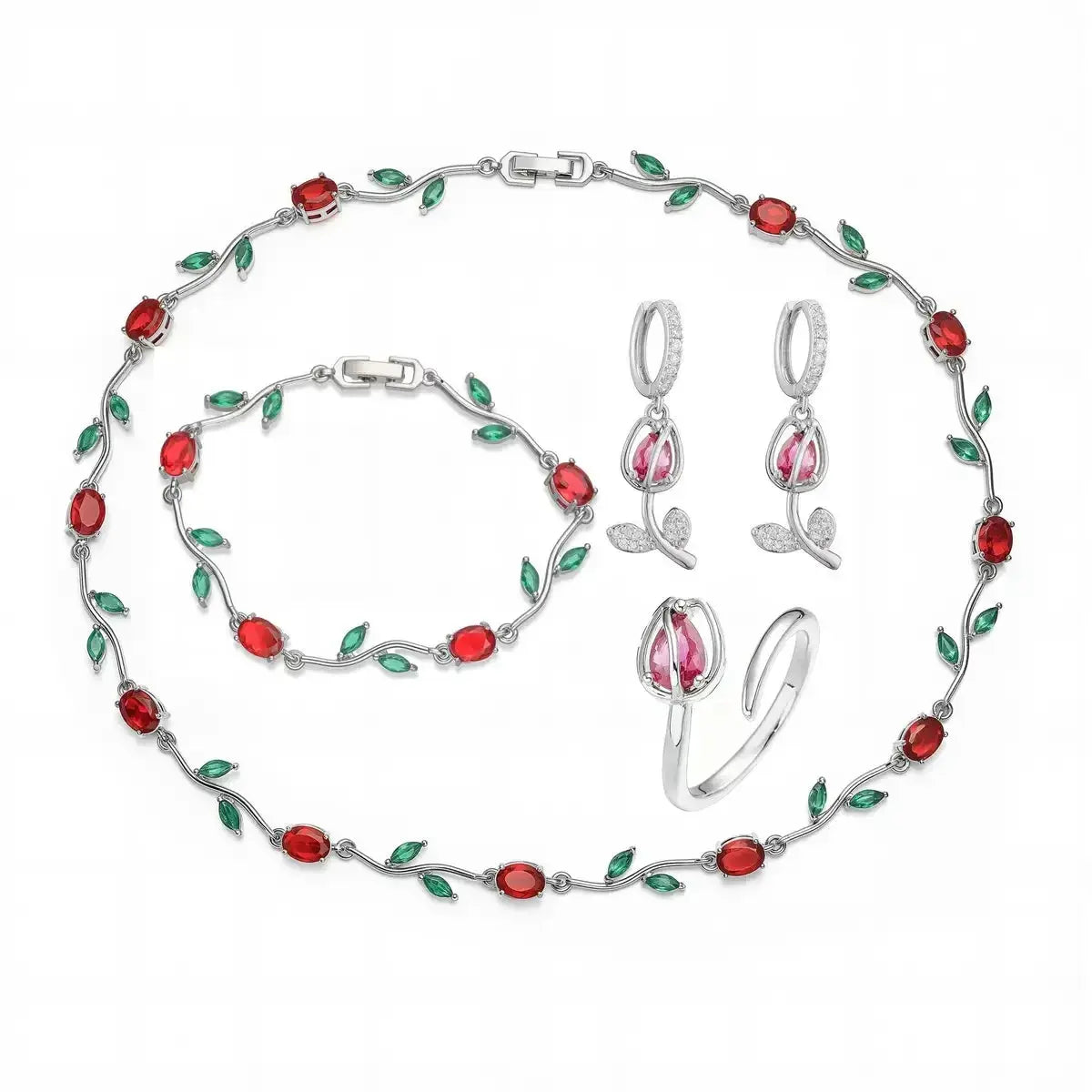 Exquisite Tulip Jewellery Set Includes (Earrings, Necklace, Bracelet, Ring) A Complete Evening Ensemble for the Lady theelegancejewellery
