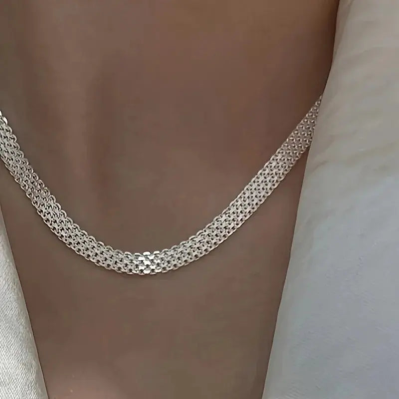 Trend Silver Necklace Simple Style Charming Woman Choker Birthday Party Gift Exquisite Weaving Jewelry EleganceJewellery