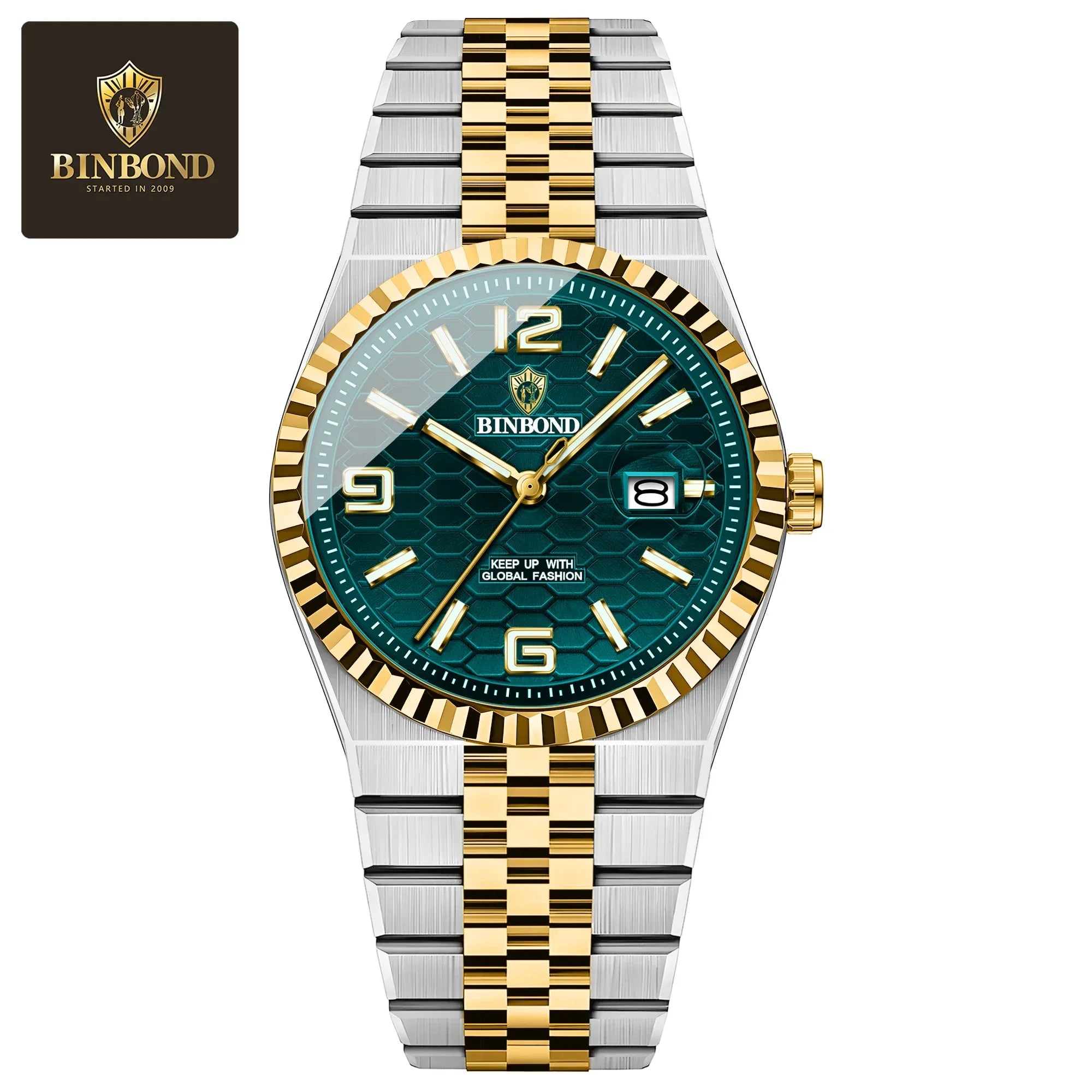 BINBOND Top Business Men's Watches Stainless Steel Textured Luminous Dial Leisure Quartz Watch Waterproof Outdoor Sports Watch