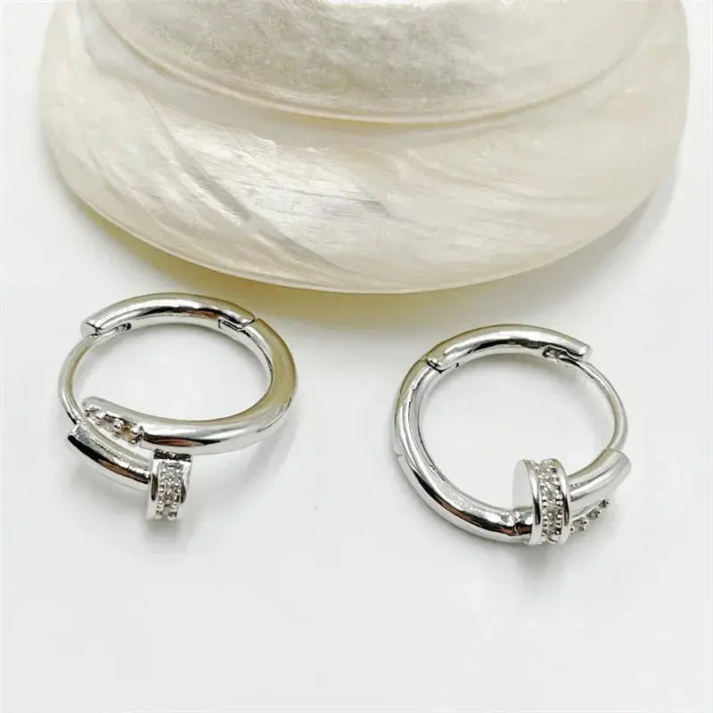 Cubic Zircon Nail Hoop Earrings theelegancejewellery