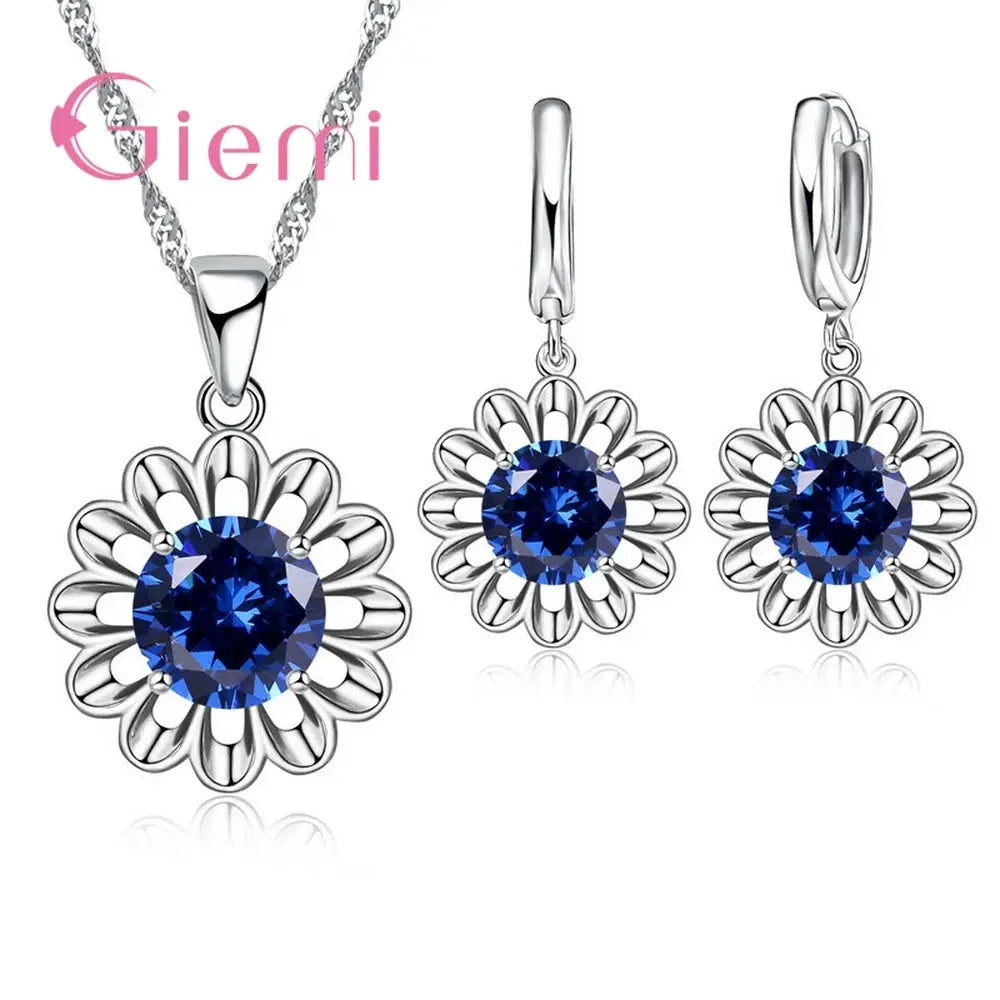 Newest Trendy Wedding Jewelry Set Women Top Quality 925 Sterling Silver Crystal Pendant Necklace Hoop Earring Big Promotion theelegancejewellery