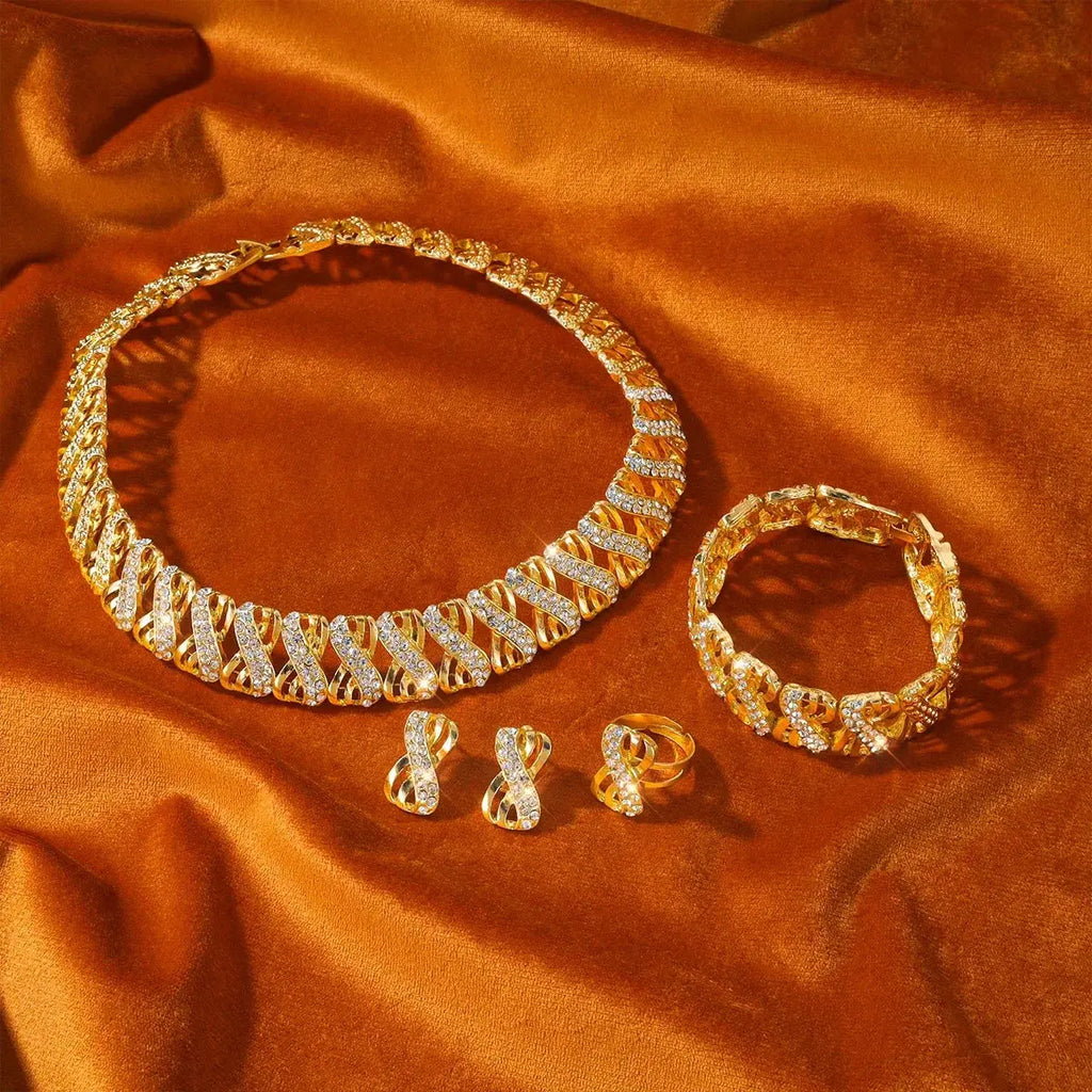 Fashion 18k Gold Plated Jewelry Set Dubai African Choker Necklace Earrings Rings Wedding Bridal Jewellery Sets for Women theelegancejewellery
