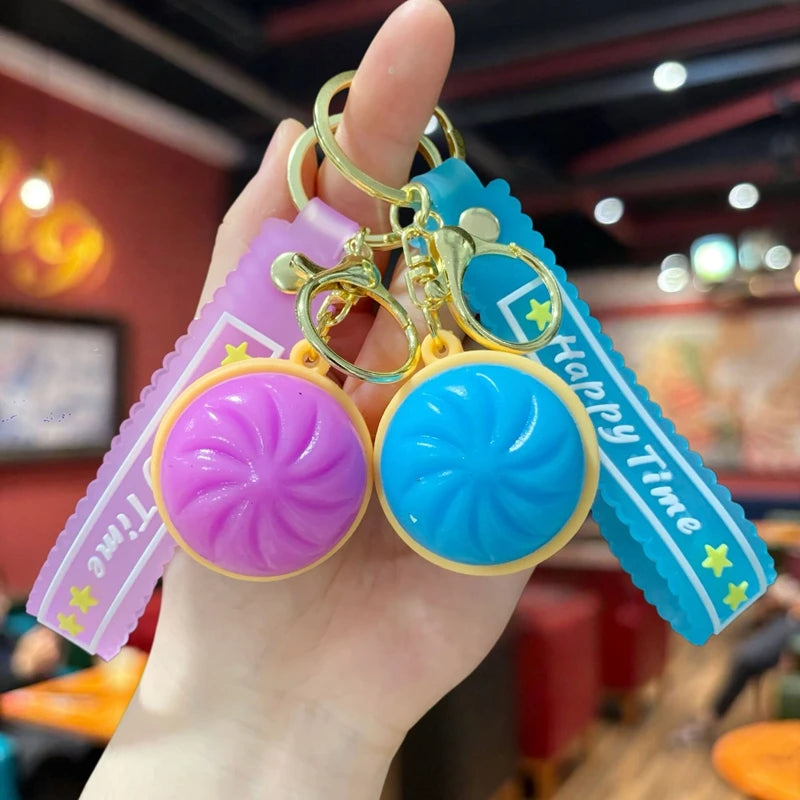 Squishy Dumplings Keychain Press Button Stress Relief Mini Keyboard Fidget Keyrings LED Lighting Hanging Bags Pendent Gifts