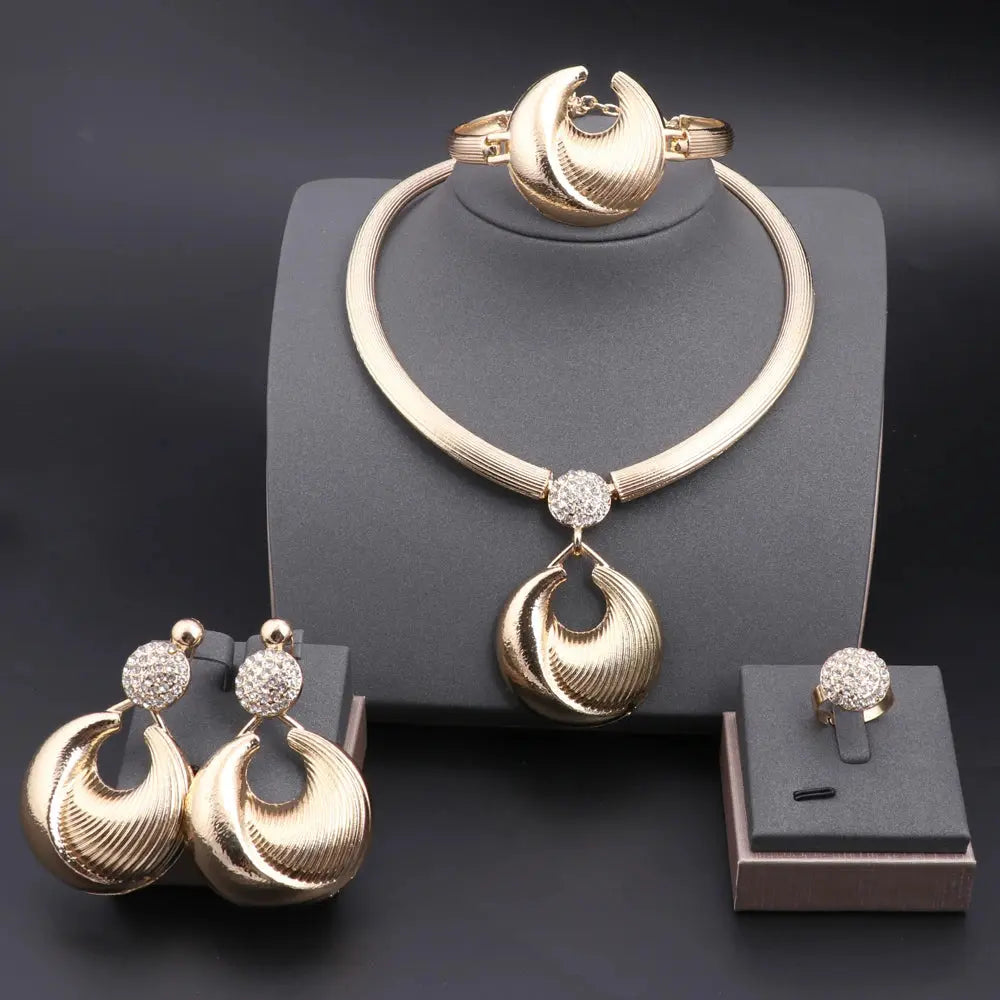 Dubai Jewelry Set For Women Silver Plated Luxury Necklace Earrings Bracelet And Ring Set Jewelry For Wedding Party Trending ﻿ theelegancejewellery