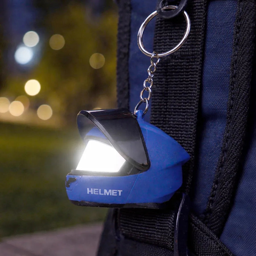 Cool Motorcycle Helmet Keychain with Light Creative Mini Helmet Key Chain for Bags, Keys, Night Warning Light