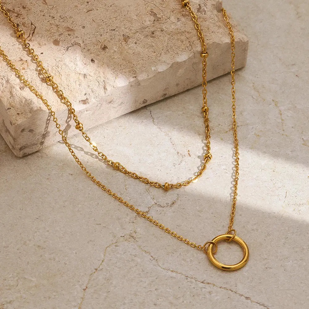 Stainless Steel Necklaces Trending Products Circle Pendant Bead Layer Chain Light Luxury Choker Fine Necklace For Women Jewelry theelegancejewellery