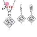 Trendy Women Wedding Jewelry Set 925Sterling Silver Color Color Austrian Crystal Pendant Fashion Necklace + Earrings Set theelegancejewellery