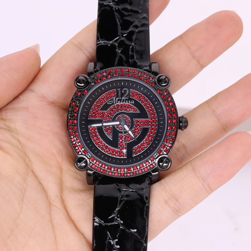Sale Melissa Luxury Lady Women's Watch Rhinestone Crystal Fashion Hours Bracelet Real Leather Girl Birthday Gift