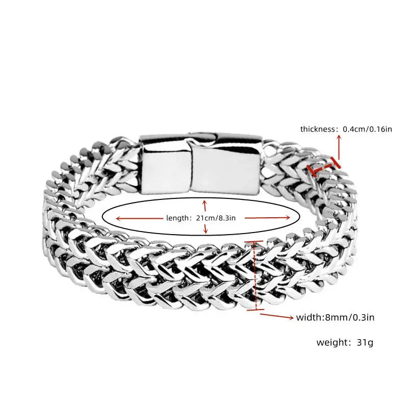 Stainless Steel Braided Double Row Front and Rear Fish Scale Alloy Magnetic Buckle Bracelet with Keel Jewelry New Model EleganceJewellery