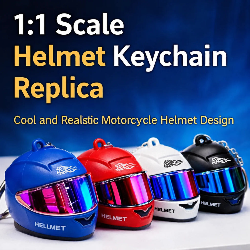 Cool Motorcycle Helmet Keychain with Light Creative Mini Helmet Key Chain for Bags, Keys, Night Warning Light