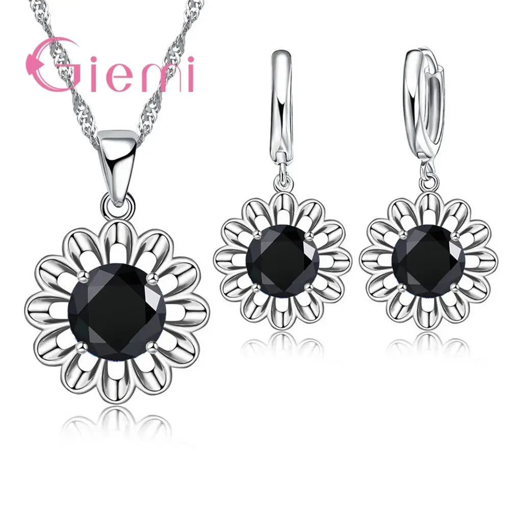 Newest Trendy Wedding Jewelry Set Women Top Quality 925 Sterling Silver Crystal Pendant Necklace Hoop Earring Big Promotion theelegancejewellery