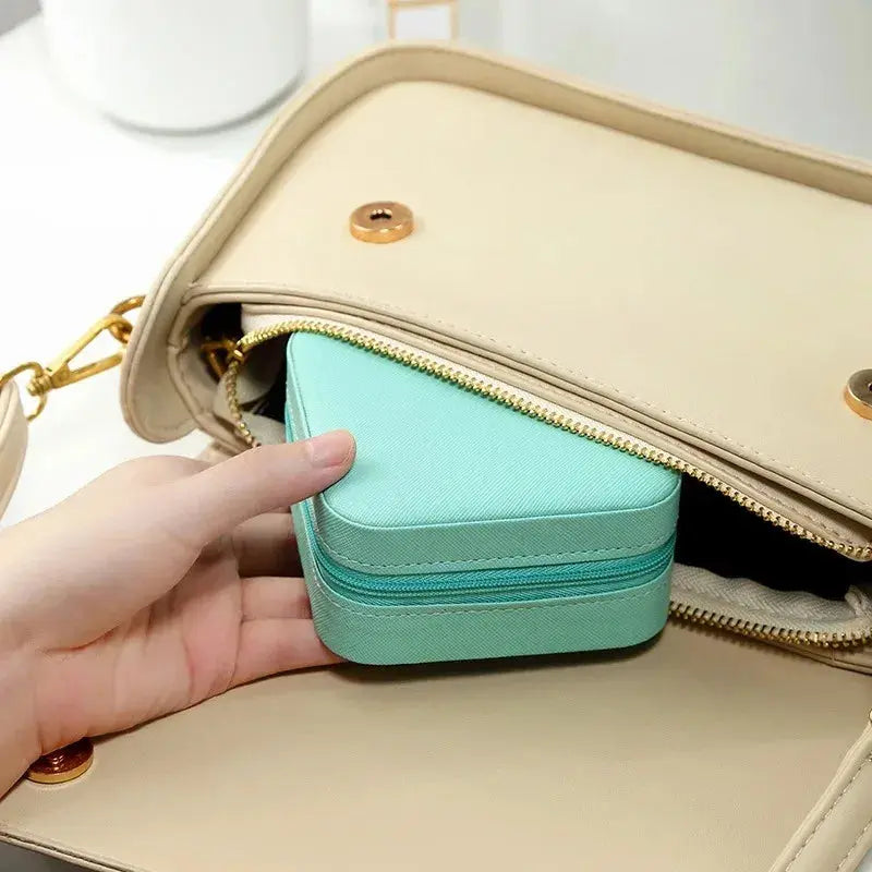 Portable Mini PU Leather Jewelry Box - Velvet Lined Multi-Compartment Organizer for Rings, Earrings & Necklace EleganceJewellery