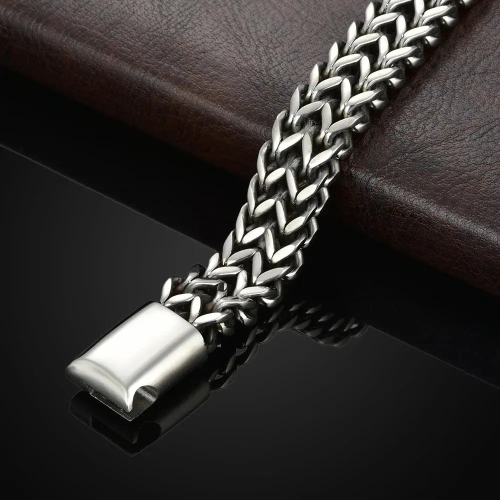 Stainless Steel Braided Double Row Front and Rear Fish Scale Alloy Magnetic Buckle Bracelet with Keel Jewelry New Model EleganceJewellery