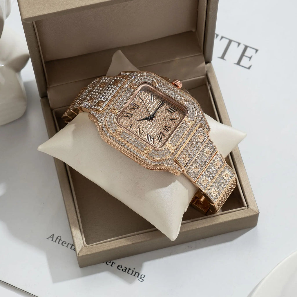 Men Watch Business Square Starry Sky Steel Belt Diamond Inlaid European American Male RomanFashion Quartz Wristwatches Gift