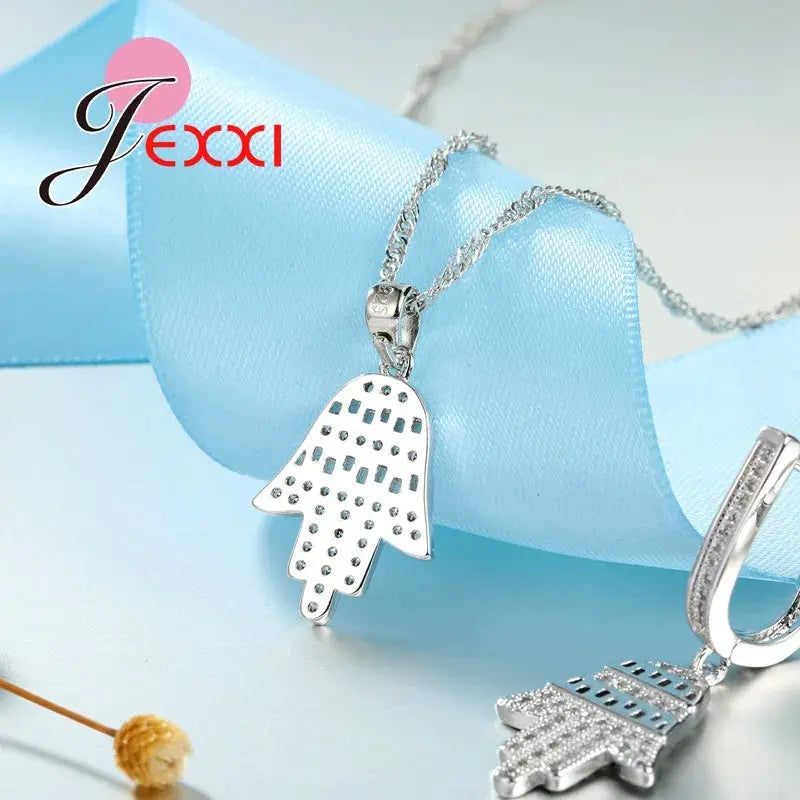 Fabulous Tree Design Jewelry Set For Women Silver Color And Bright Crystal Earrings And Necklace Pendents theelegancejewellery