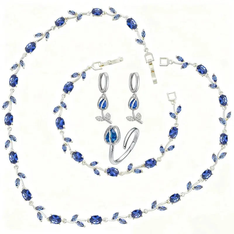 Exquisite Tulip Jewellery Set Includes (Earrings, Necklace, Bracelet, Ring) A Complete Evening Ensemble for the Lady theelegancejewellery