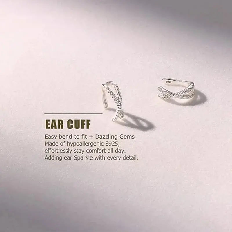 S925 Sterling Silver Non Piercing Cuff Earrings for Women Gifts 5A Cubic Zirconia Clip On Cartilage Helix Conch Fake Earrings EleganceJewellery