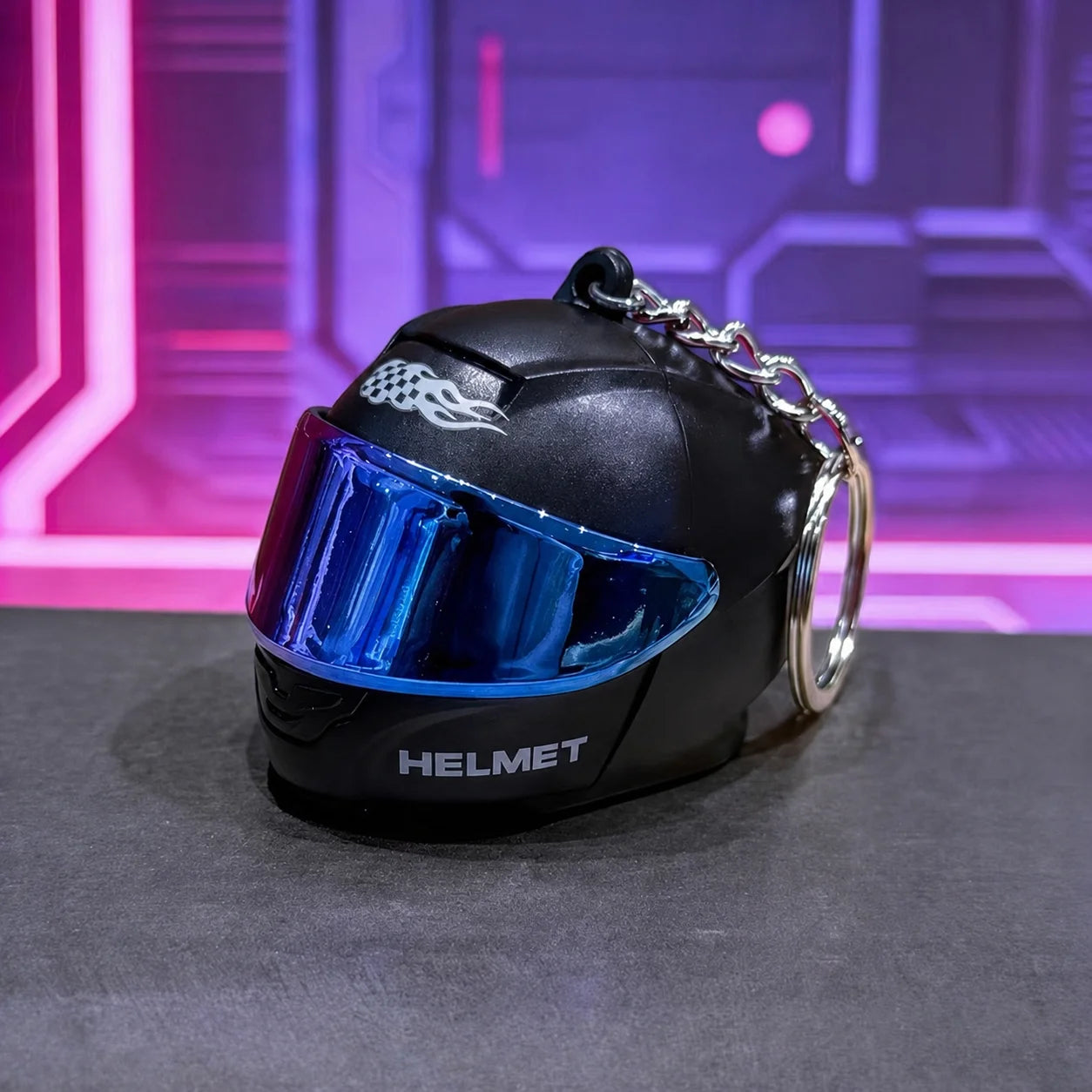 Cool Motorcycle Helmet Keychain with Light Creative Mini Helmet Key Chain for Bags, Keys, Night Warning Light
