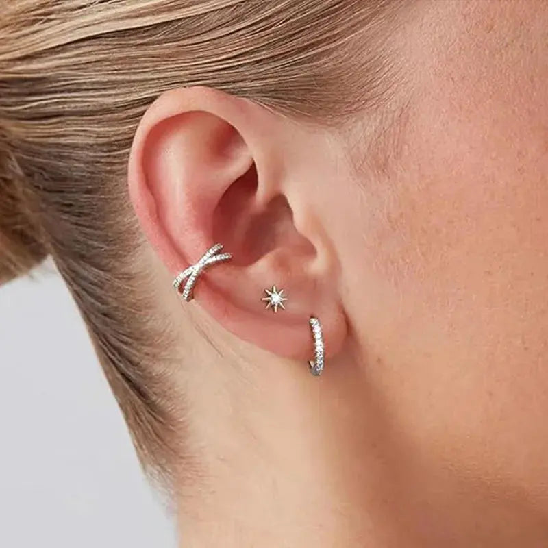 S925 Sterling Silver Non Piercing Cuff Earrings for Women Gifts 5A Cubic Zirconia Clip On Cartilage Helix Conch Fake Earrings EleganceJewellery