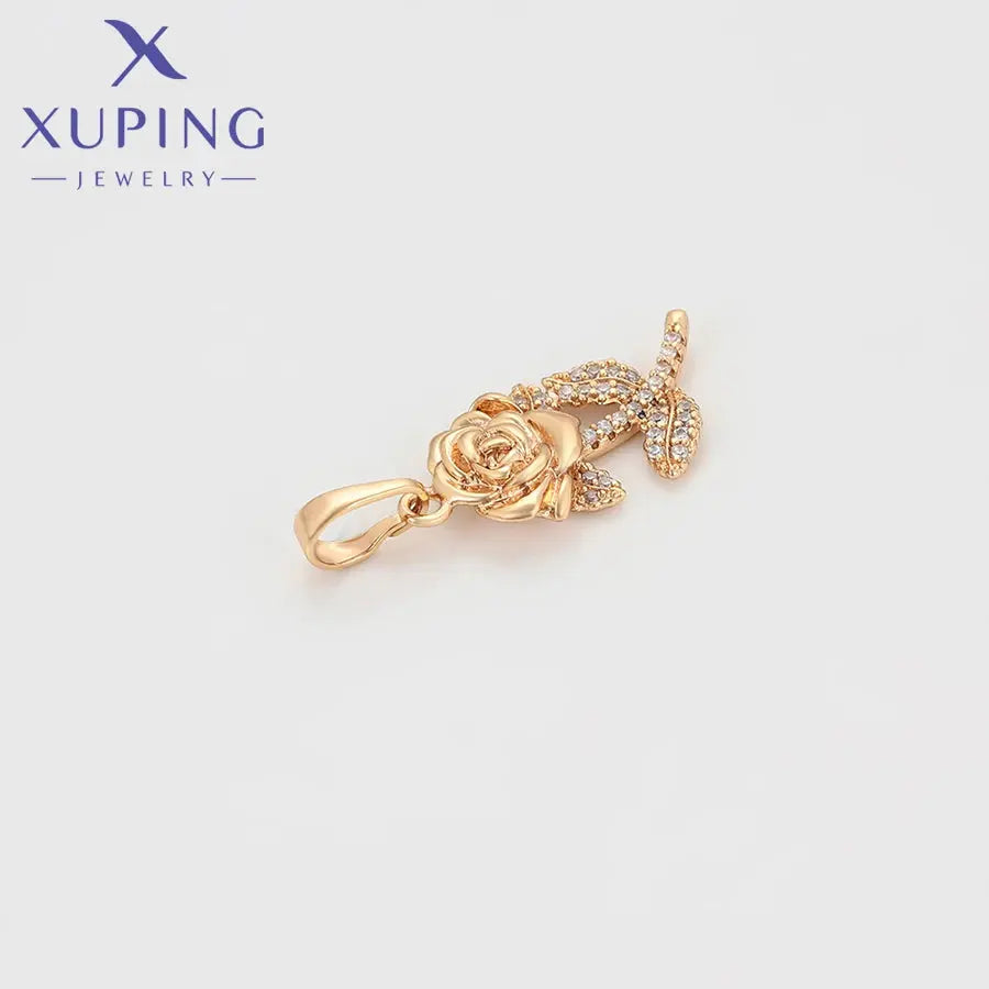 Xuping Jewelry New Charm Rose Flower Pendant Necklace of Gold Color Jewellery Women Girls Exquisite Gift X001125065 theelegancejewellery