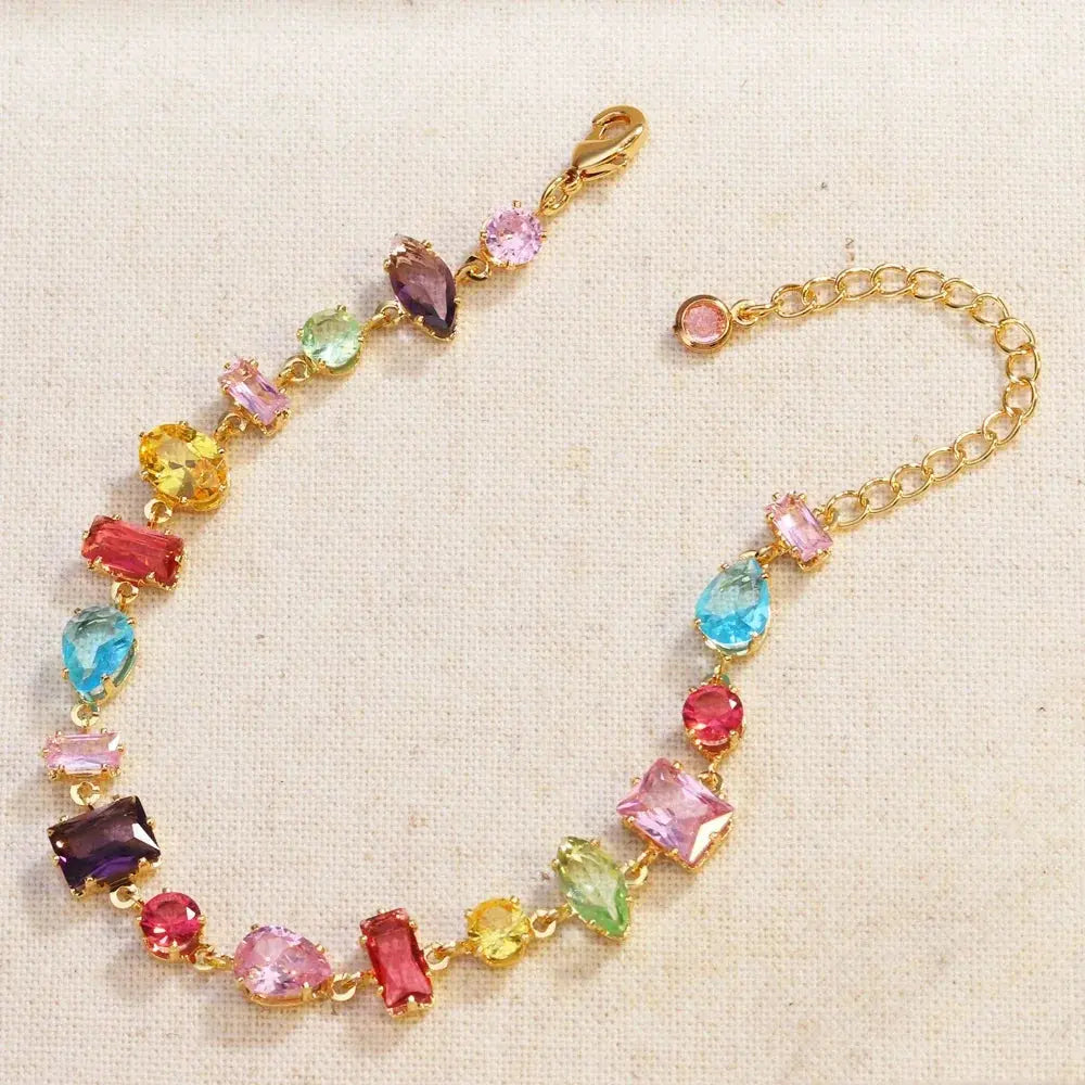 Brand 18K Gold Plated New Luxury Colourful Crystal Zircon Necklace For Women Fashion Party Jewelry Accessories Ladies Jewellery theelegancejewellery
