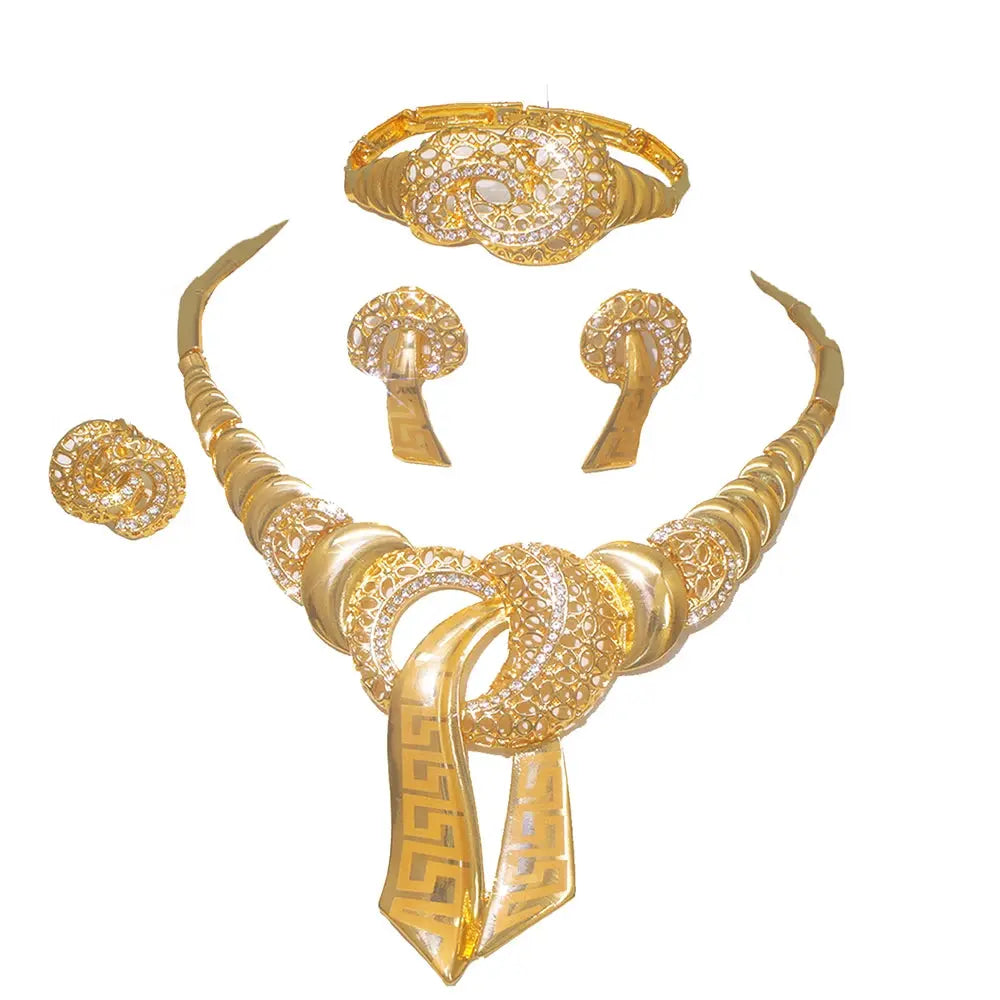 4Pcs/Set Fashion Party Jewelry Set For Women Exaggeration Statement Big Jewellery Hight Quality 18K Gold Plated Jewelery Gifts theelegancejewellery