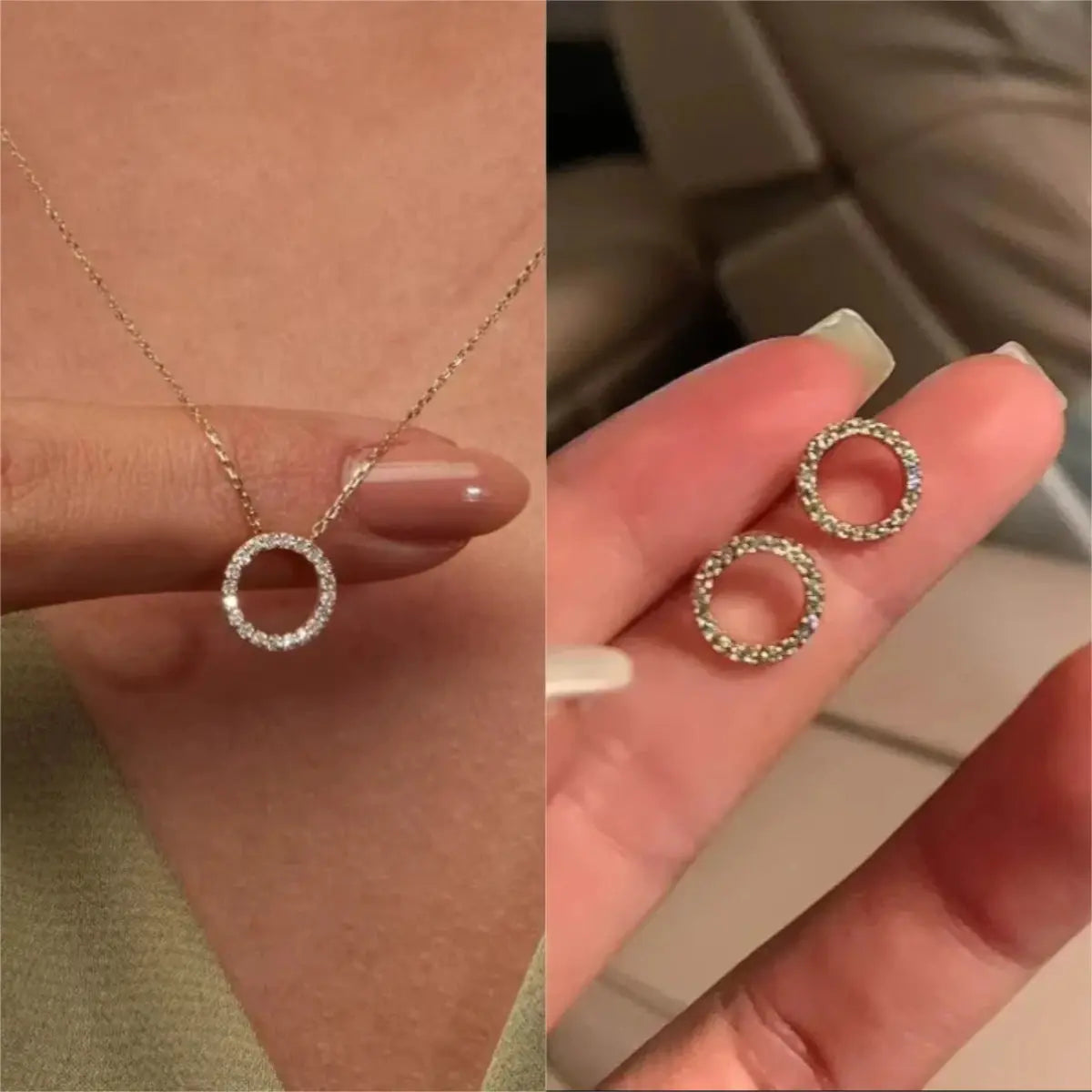 Fashion Trend Elegant Jewelry Simple Crystal Circle Pendant Necklace Golden Color Unquie Women Necklace Party Gift Wholesale theelegancejewellery