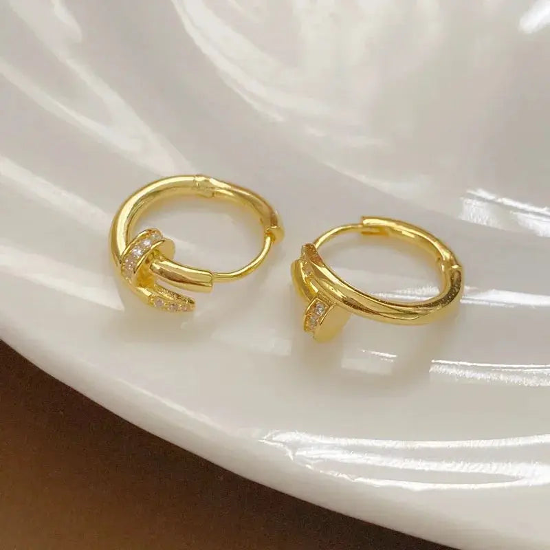 Cubic Zircon Nail Hoop Earrings theelegancejewellery