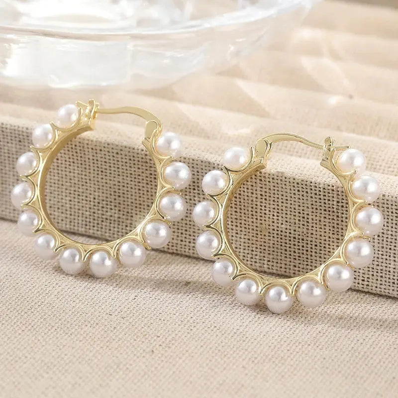 Pearl Gold Hoop Earrings theelegancejewellery