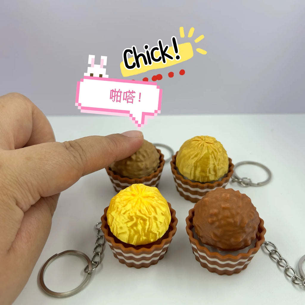 3D Printed Chocolate Keychain Stress Relief Clicker Fidget Keyring Ice-cream Dubai Cookies Press Button Decompressed Small Gift
