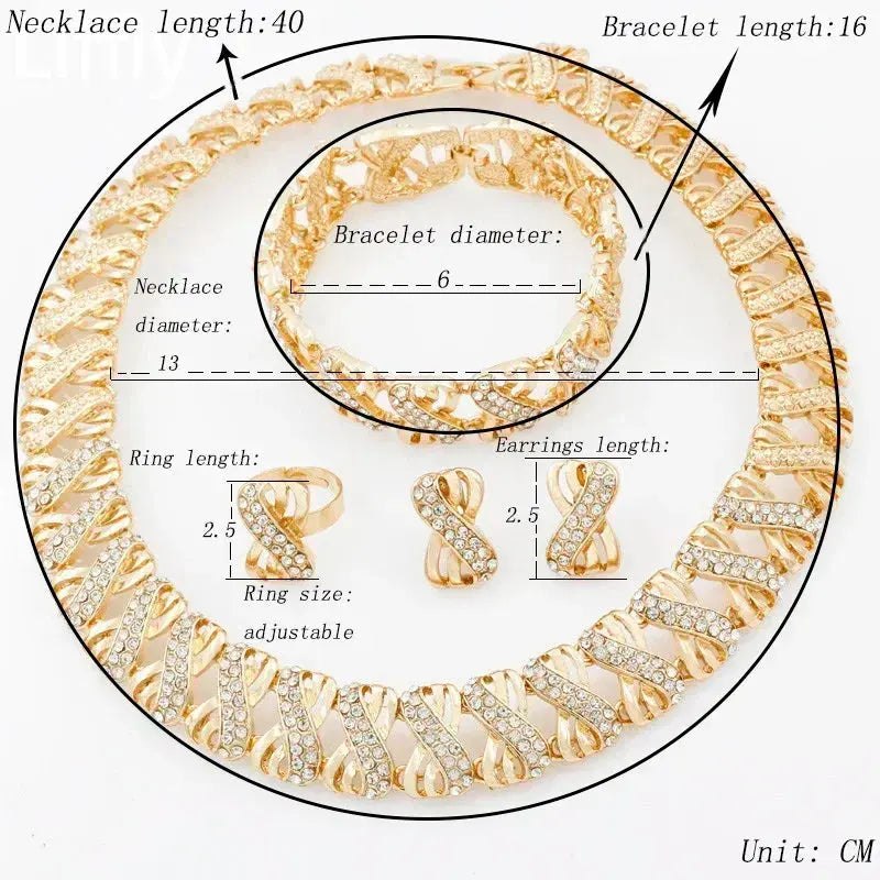 Fashion 18k Gold Plated Jewelry Set Dubai African Choker Necklace Earrings Rings Wedding Bridal Jewellery Sets for Women theelegancejewellery