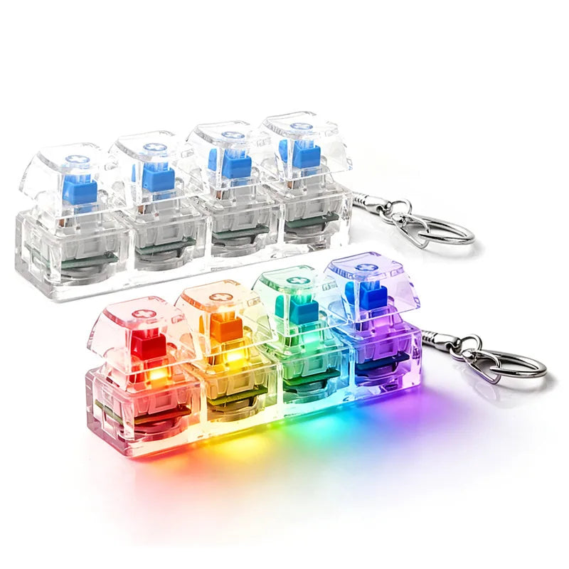 4-Button Fingertip Keyboard Keychain RGB Keyboard Fidget Toy with Lights for Stress Relief Decompression Calming Accessories