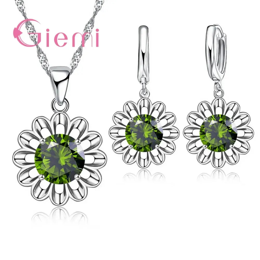 Newest Trendy Wedding Jewelry Set Women Top Quality 925 Sterling Silver Crystal Pendant Necklace Hoop Earring Big Promotion theelegancejewellery