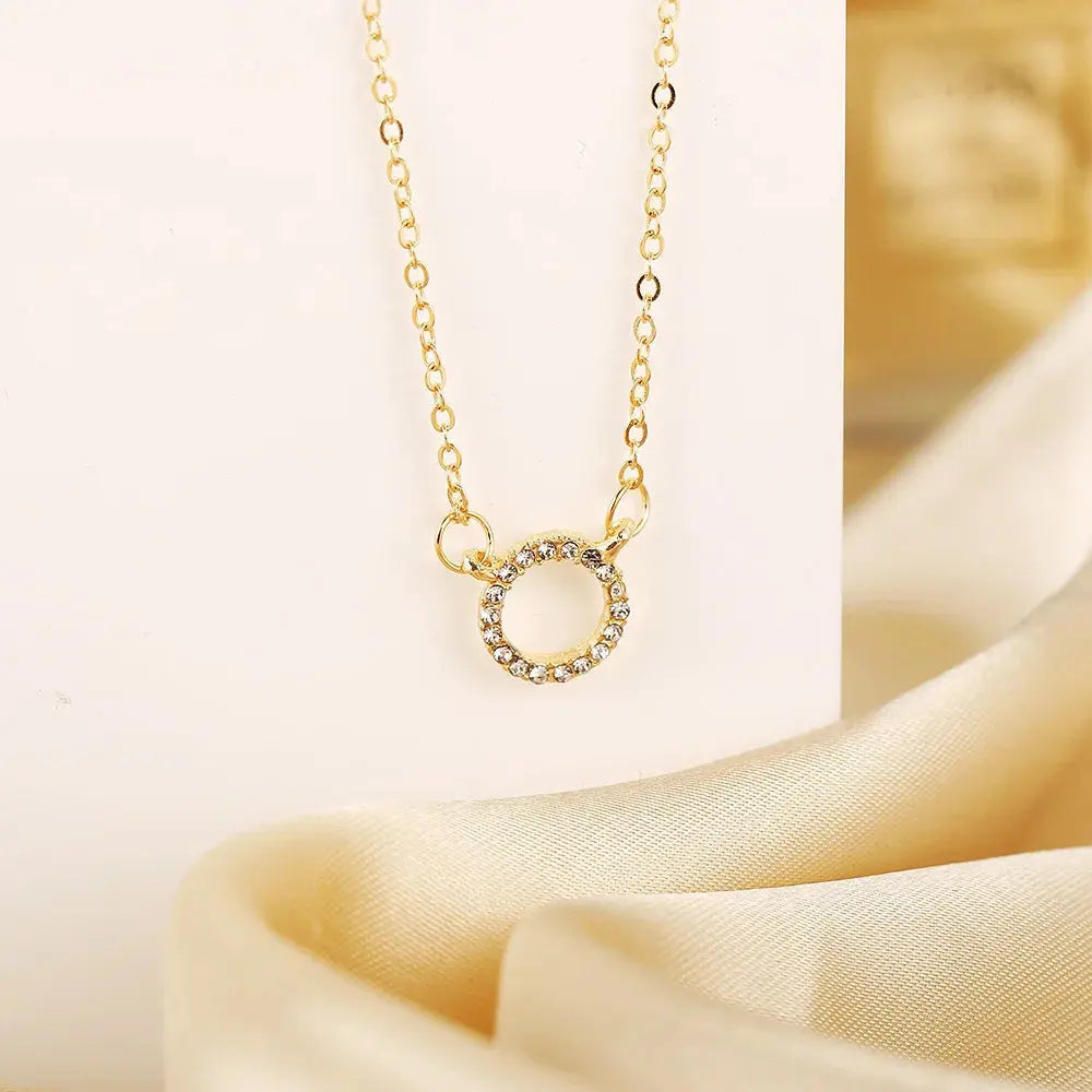 Fashion Trend Elegant Jewelry Simple Crystal Circle Pendant Necklace Golden Color Unquie Women Necklace Party Gift Wholesale theelegancejewellery