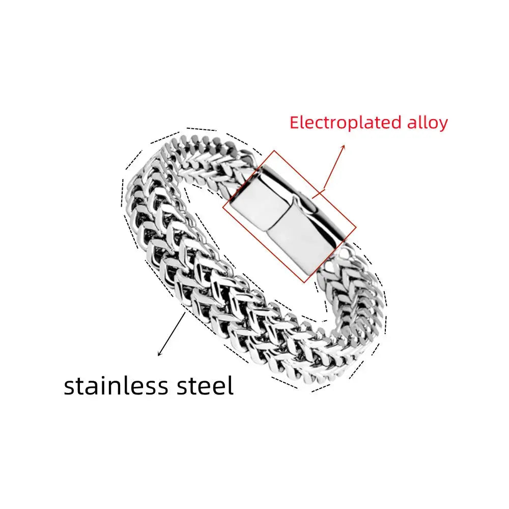 Stainless Steel Braided Double Row Front and Rear Fish Scale Alloy Magnetic Buckle Bracelet with Keel Jewelry New Model EleganceJewellery