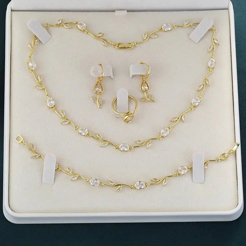 Exquisite Tulip Jewellery Set Includes (Earrings, Necklace, Bracelet, Ring) A Complete Evening Ensemble for the Lady theelegancejewellery