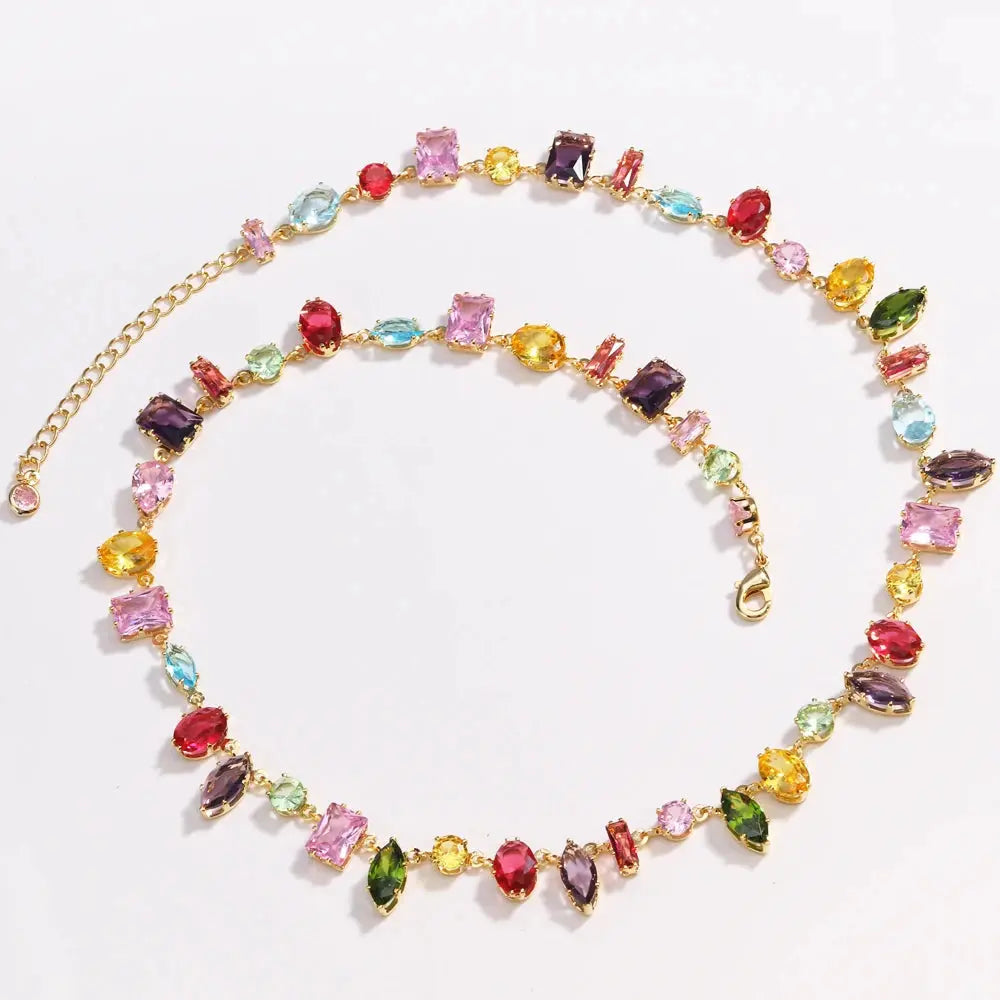Brand 18K Gold Plated New Luxury Colourful Crystal Zircon Necklace For Women Fashion Party Jewelry Accessories Ladies Jewellery theelegancejewellery