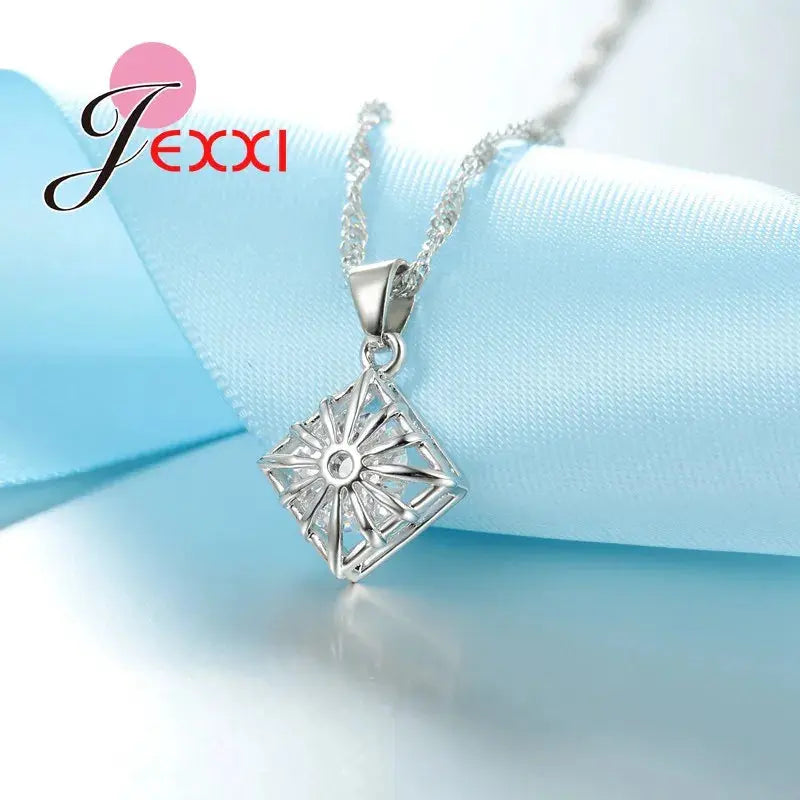 Trendy Women Wedding Jewelry Set 925Sterling Silver Color Color Austrian Crystal Pendant Fashion Necklace + Earrings Set theelegancejewellery