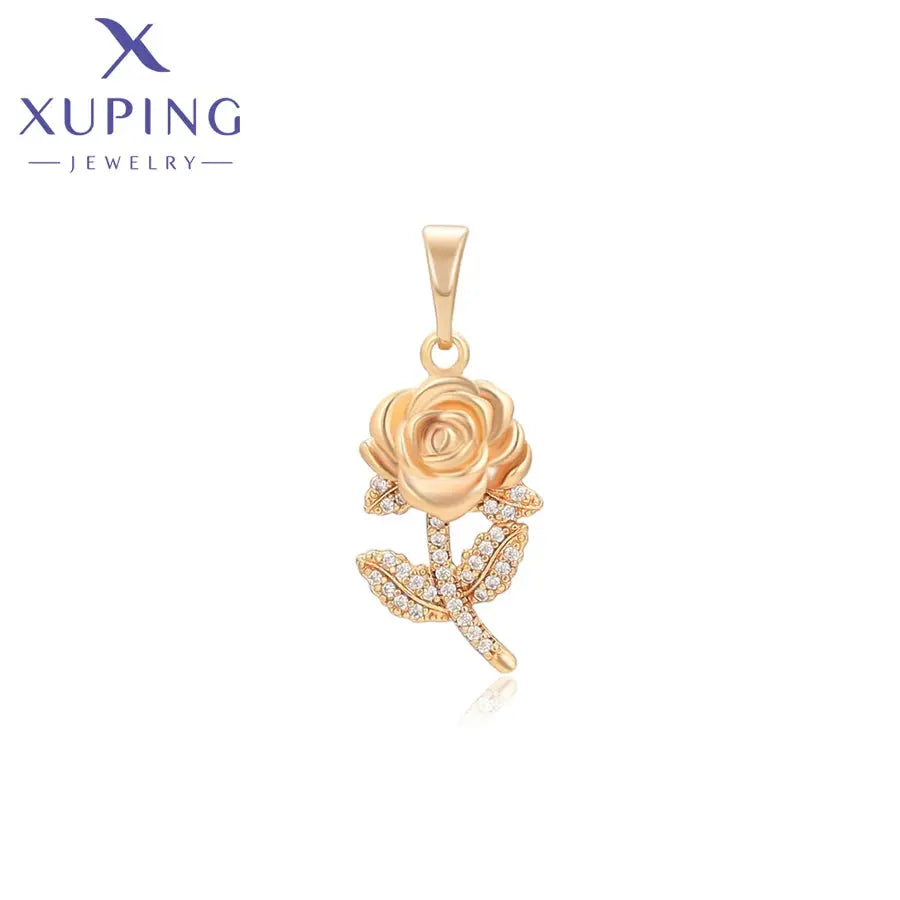 Xuping Jewelry New Charm Rose Flower Pendant Necklace of Gold Color Jewellery Women Girls Exquisite Gift X001125065 theelegancejewellery