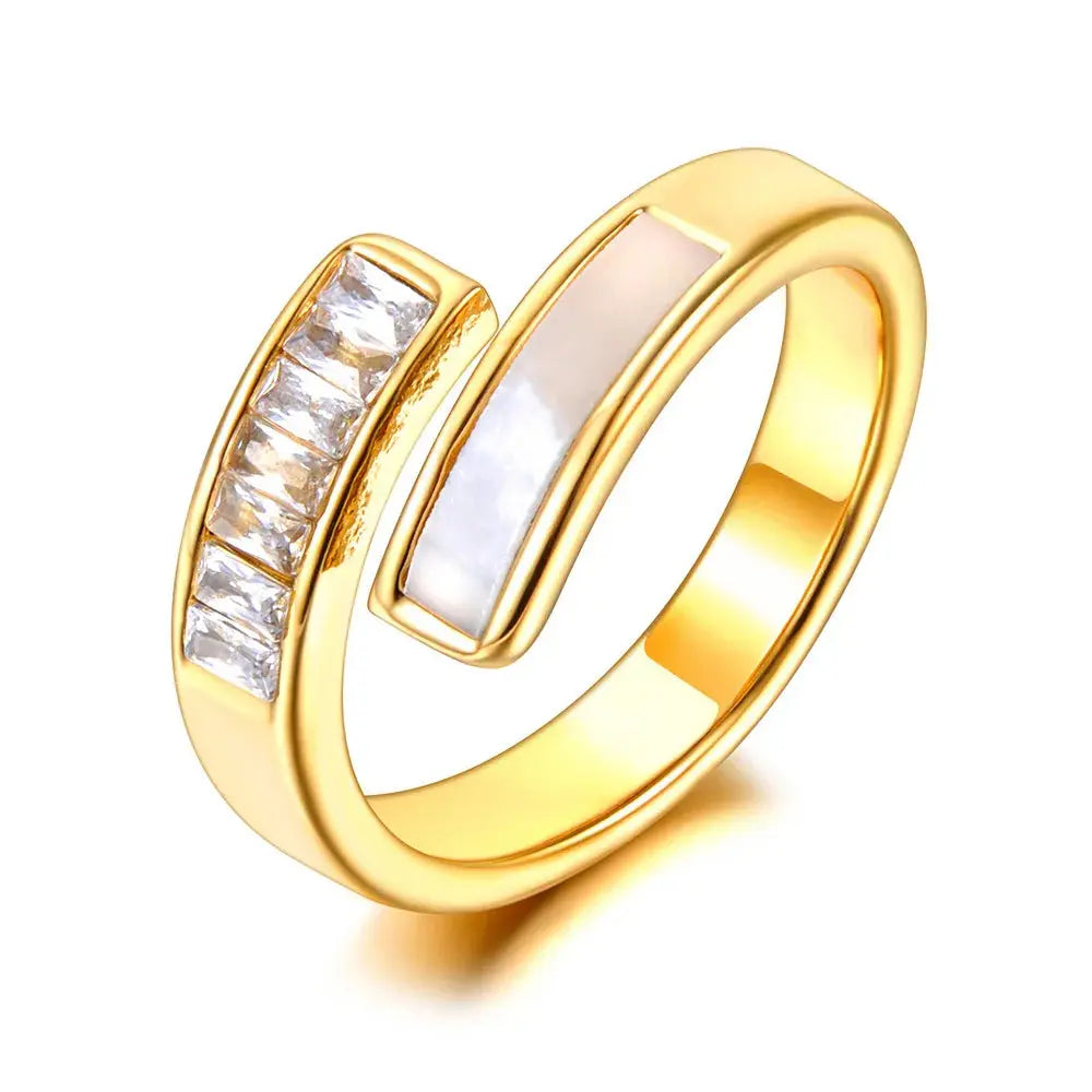 Lokaer Fashion Cubic Zirconia Stainless Steel Waterproof Geometric Ring for Women White Shell Charm Personalized Jewelry R23016 EleganceJewellery