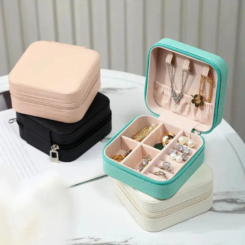 Portable Mini PU Leather Jewelry Box - Velvet Lined Multi-Compartment Organizer for Rings, Earrings & Necklace EleganceJewellery