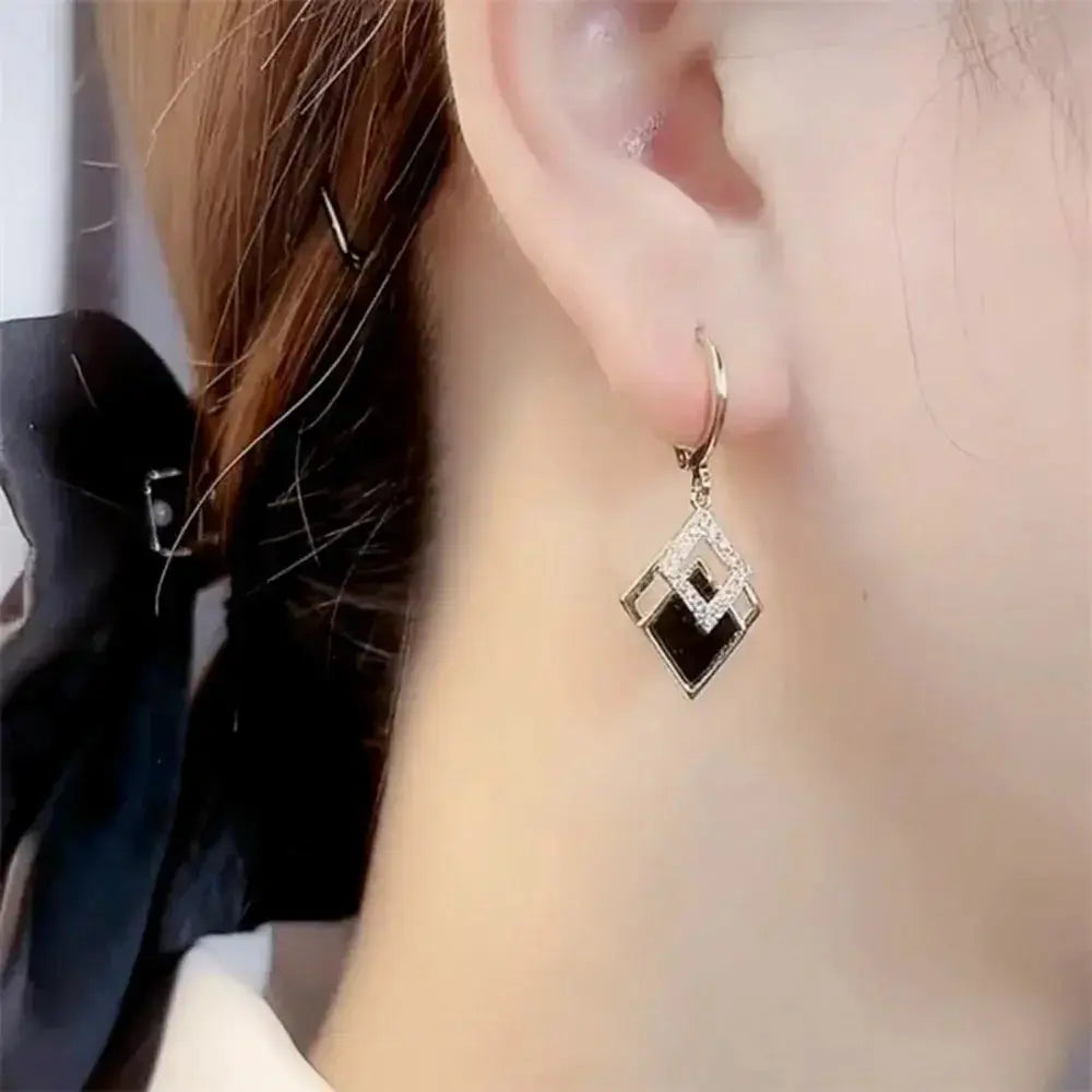 Trending Black Rhinestone Statement Earrings for Women  Korean Gold Color Buckle Pendants Hanging Designer Earrings Jewelry theelegancejewellery