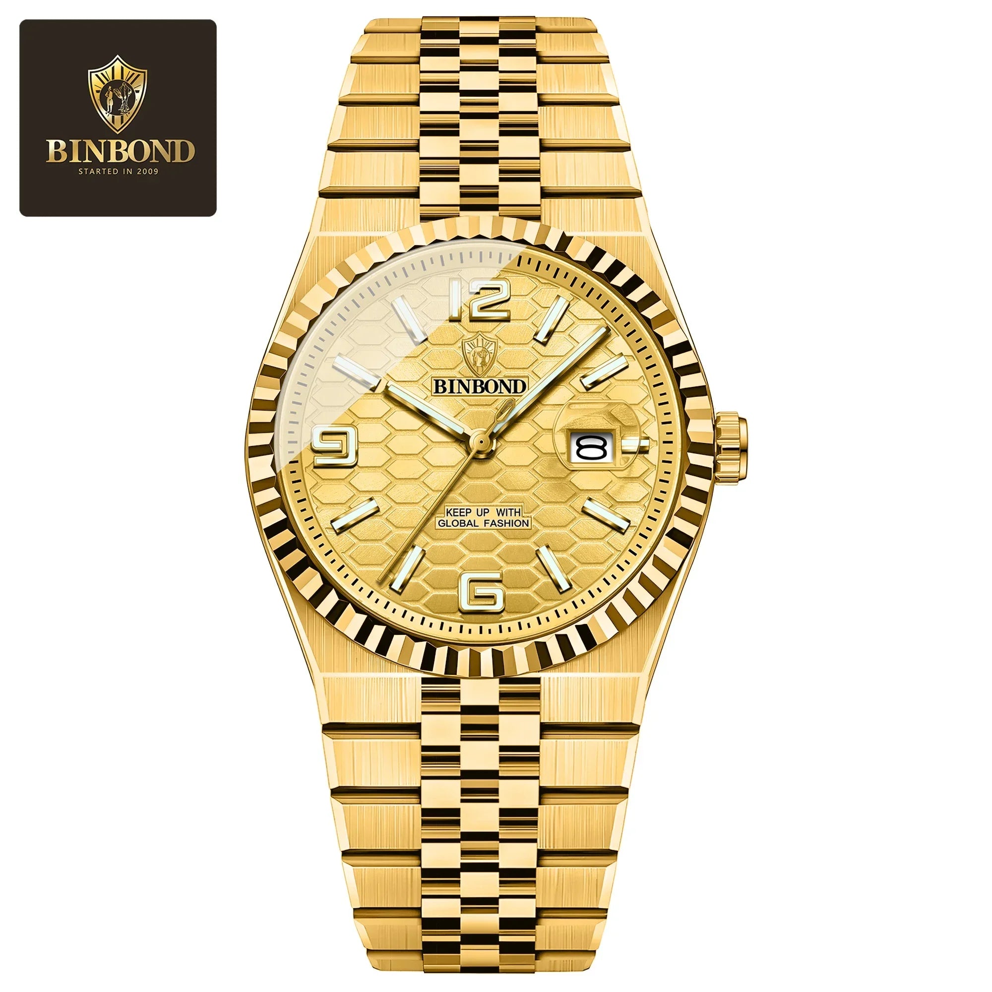 BINBOND Top Business Men's Watches Stainless Steel Textured Luminous Dial Leisure Quartz Watch Waterproof Outdoor Sports Watch